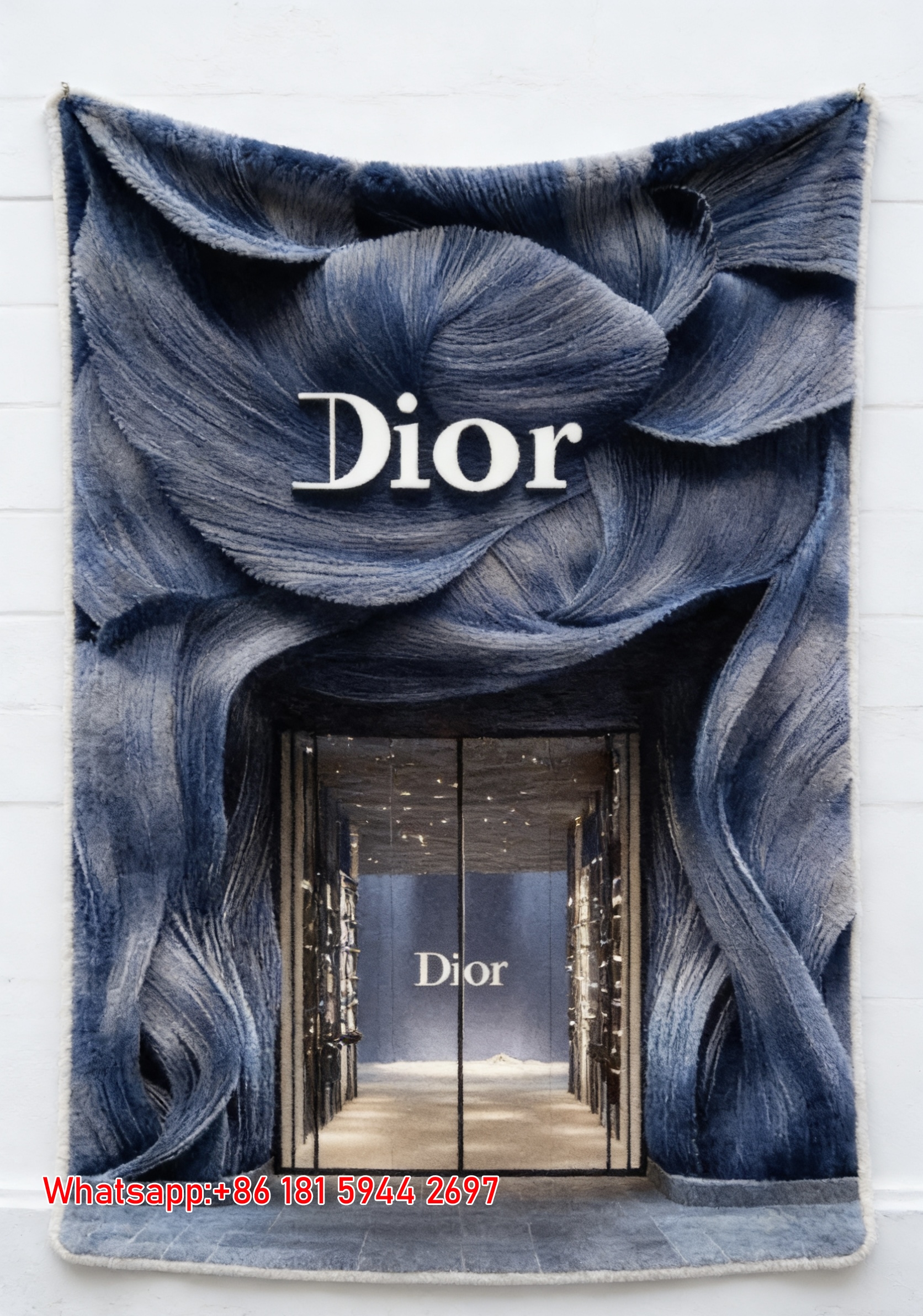 Dior Navy Floral Facade Flannel Blanket D093